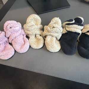 Zutano Fleece Booties - Pink, Cream, and Black